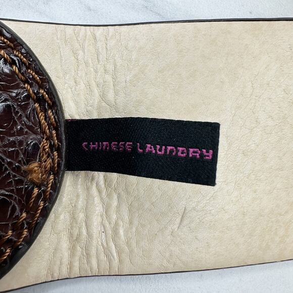 Chinese Laundry Brown Leather Wide Belt Large (L) Textured Boho ✨ - Picture 9 of 14